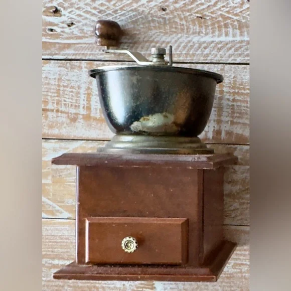 ☕️Vintage Wooden Coffee Grinder w/ Drawer & Hand Crank☕️